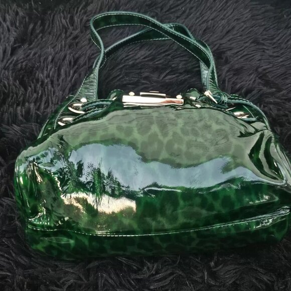 Jimmy Choo Shoulder Bag Roquette Bag Green Leopard Print Patent Leather Italy - Picture 4 of 14